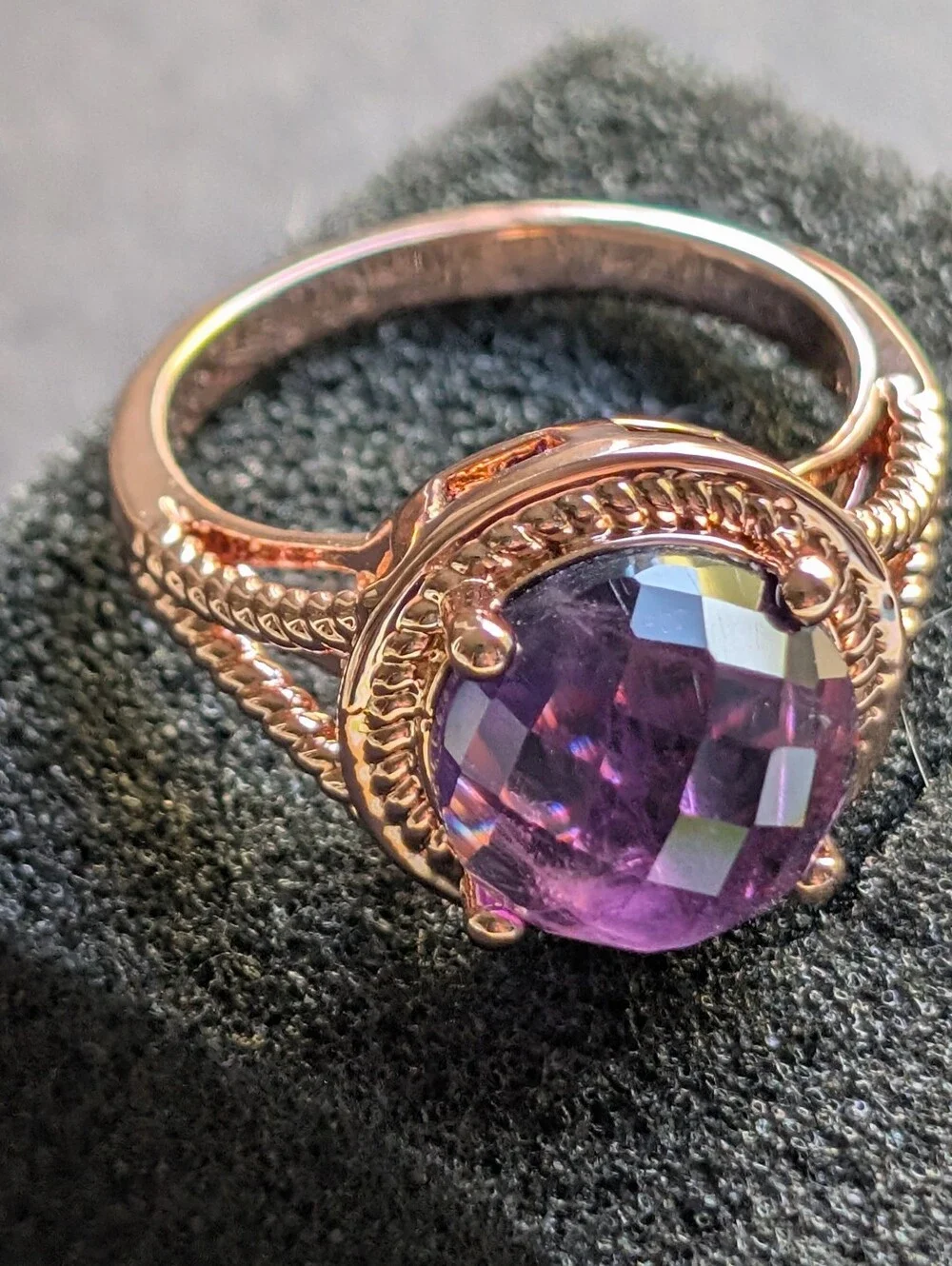 Checkerboard Amethyst Copper Ring